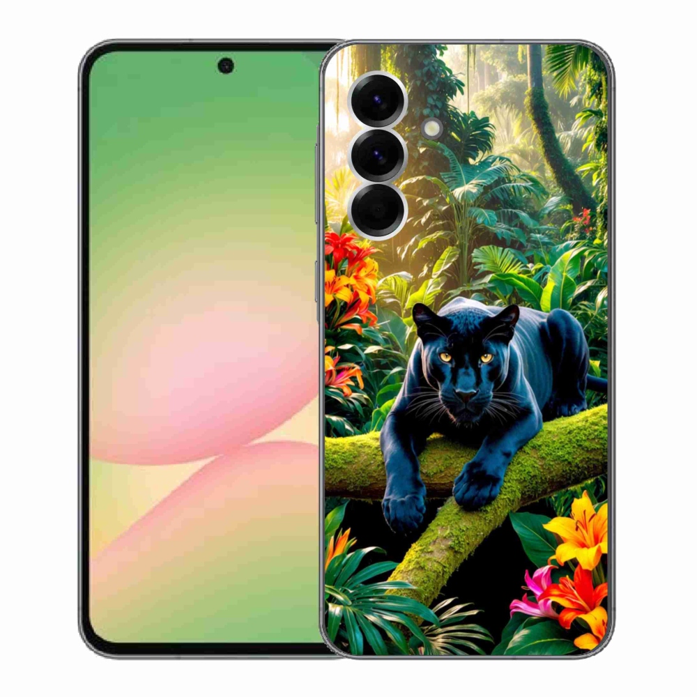 Gelový kryt mmCase na Samsung Galaxy A56 5G - černý panter v džungli