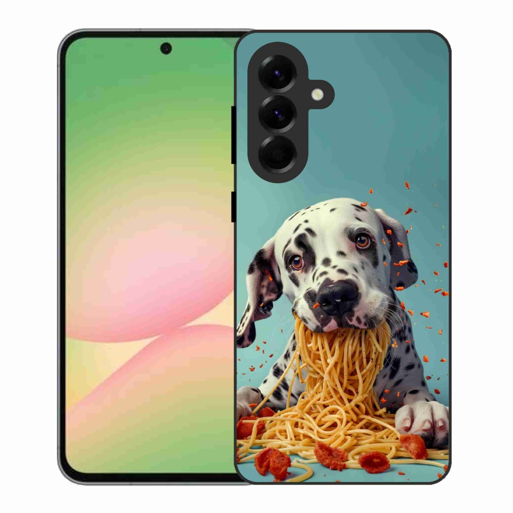 Gelový kryt mmCase na Samsung Galaxy A56 5G - dalmatin a špagety