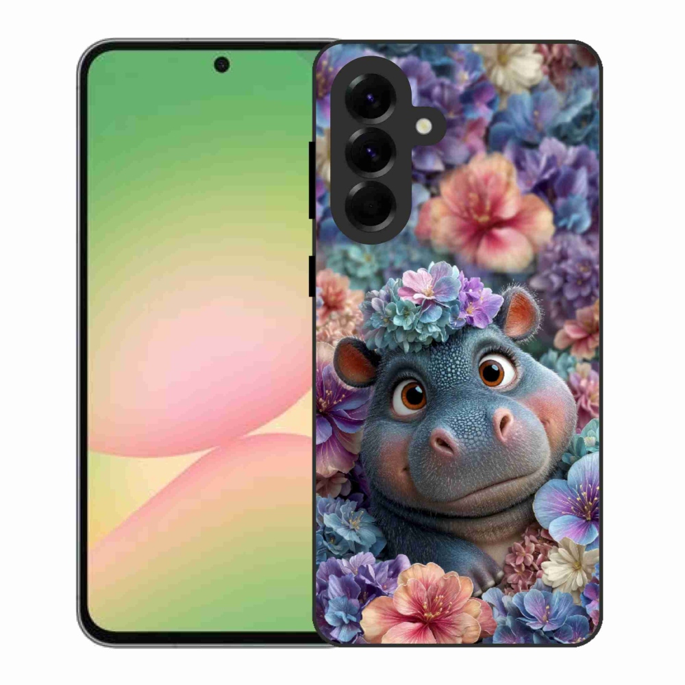 Gelový kryt mmCase na Samsung Galaxy A56 5G - hrošík v květinách