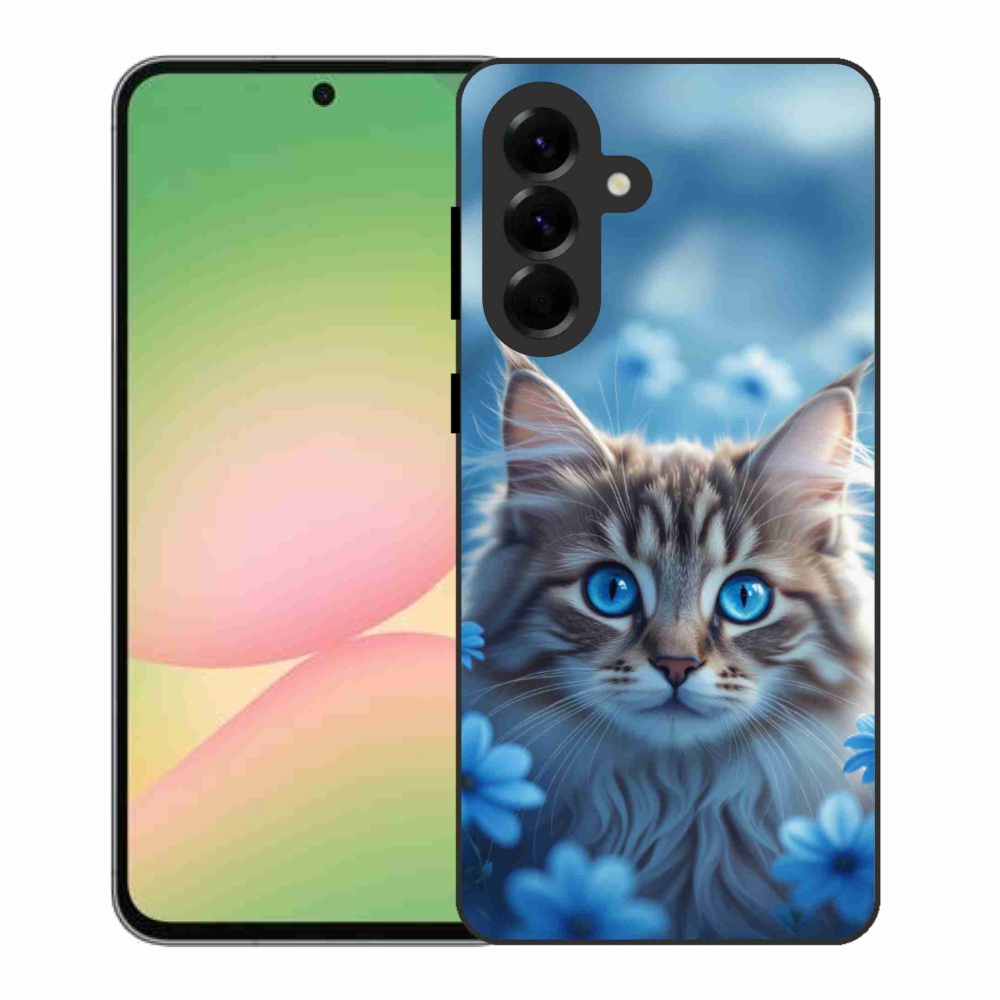 Gelový kryt mmCase na Samsung Galaxy A56 5G - koťátko v modrých květech
