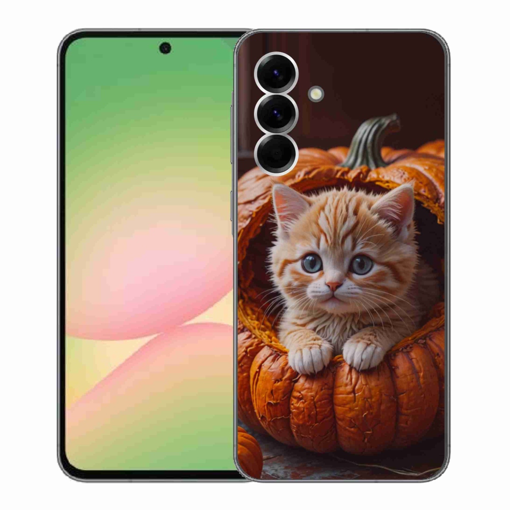 Gelový kryt mmCase na Samsung Galaxy A56 5G - kotě a dýně 2