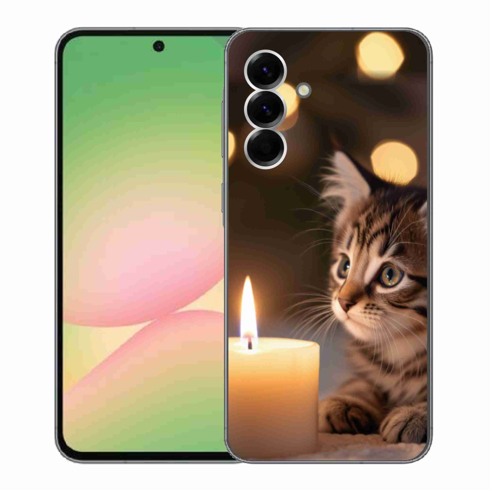 Gelový kryt mmCase na Samsung Galaxy A56 5G - kotě a svíčka