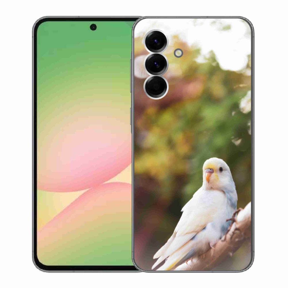 Gelový kryt mmCase na Samsung Galaxy A56 5G - papoušek andulka bílá
