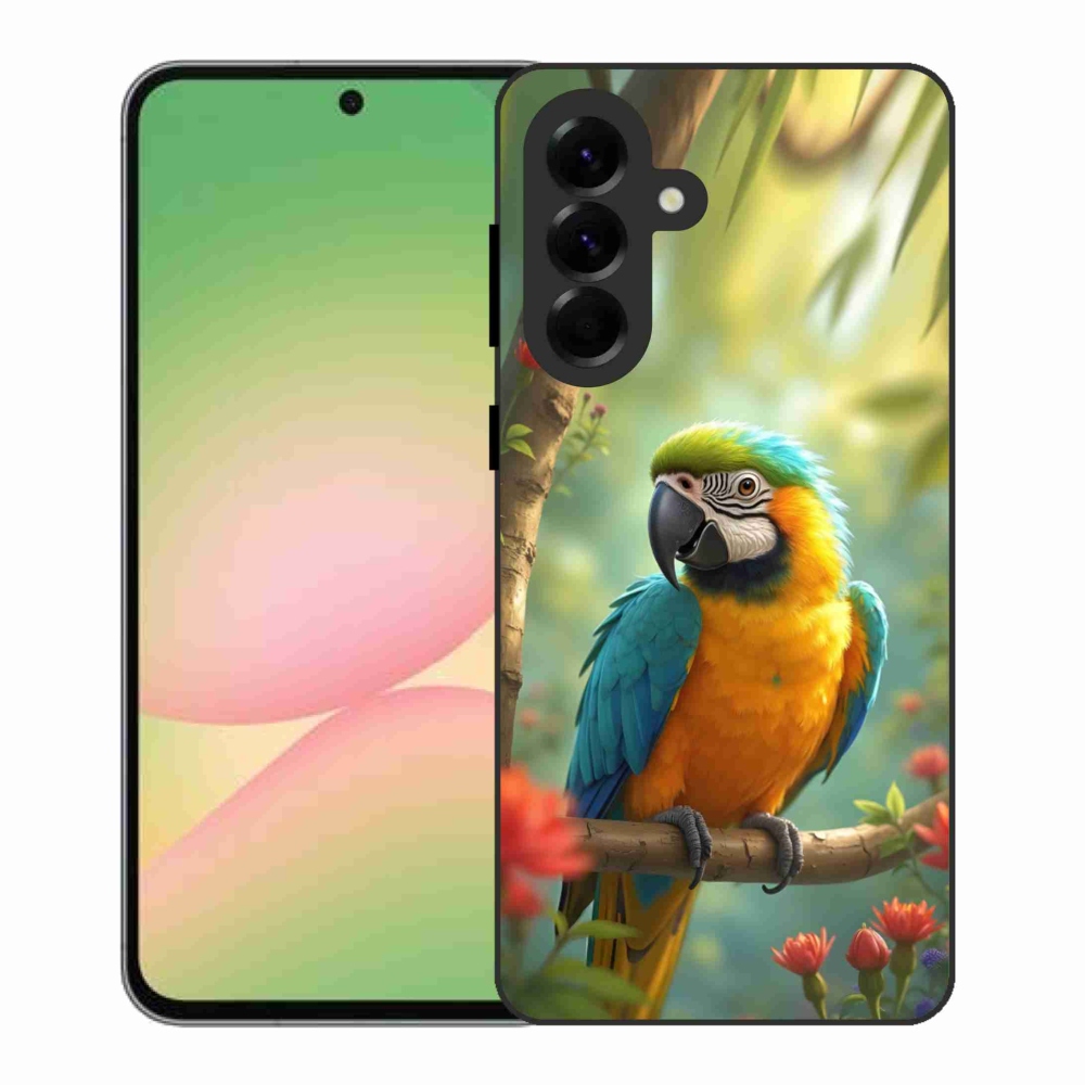 Gelový kryt mmCase na Samsung Galaxy A56 5G - papoušek ara modrožlutá