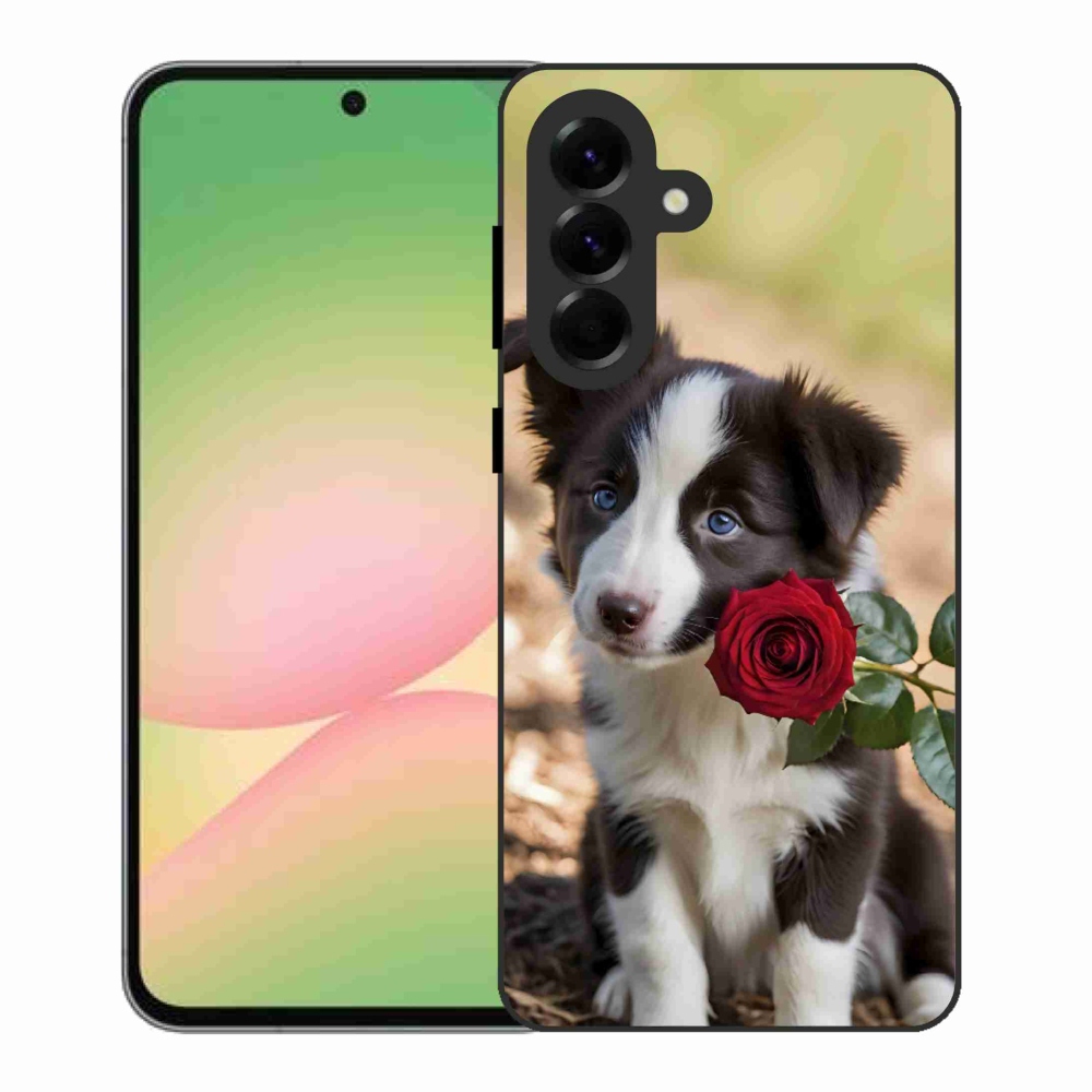 Gelový kryt mmCase na Samsung Galaxy A56 5G - roztomilá border kolie s růží