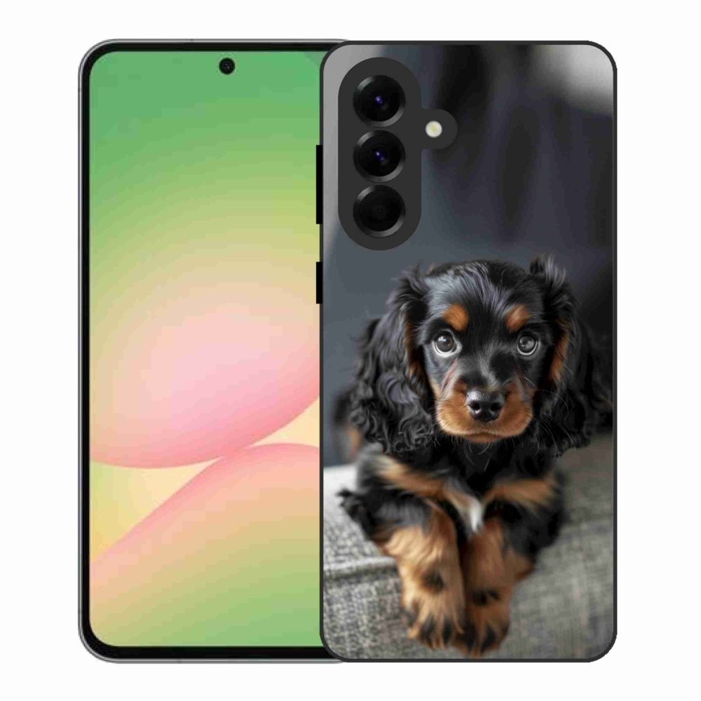 Gelový kryt mmCase na Samsung Galaxy A56 5G - roztomilý dlouhosrstý jezevčík