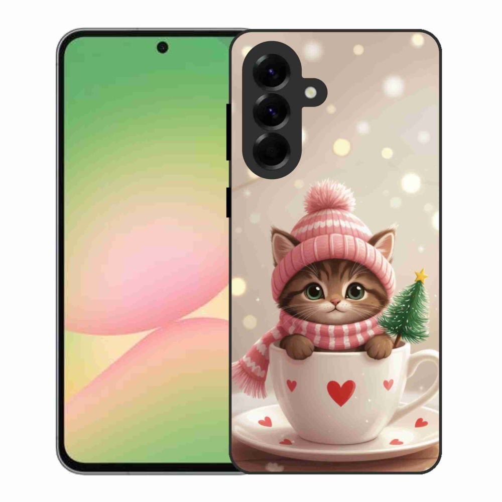 Gelový kryt mmCase na Samsung Galaxy A56 5G - vánoční kotě v hrnku