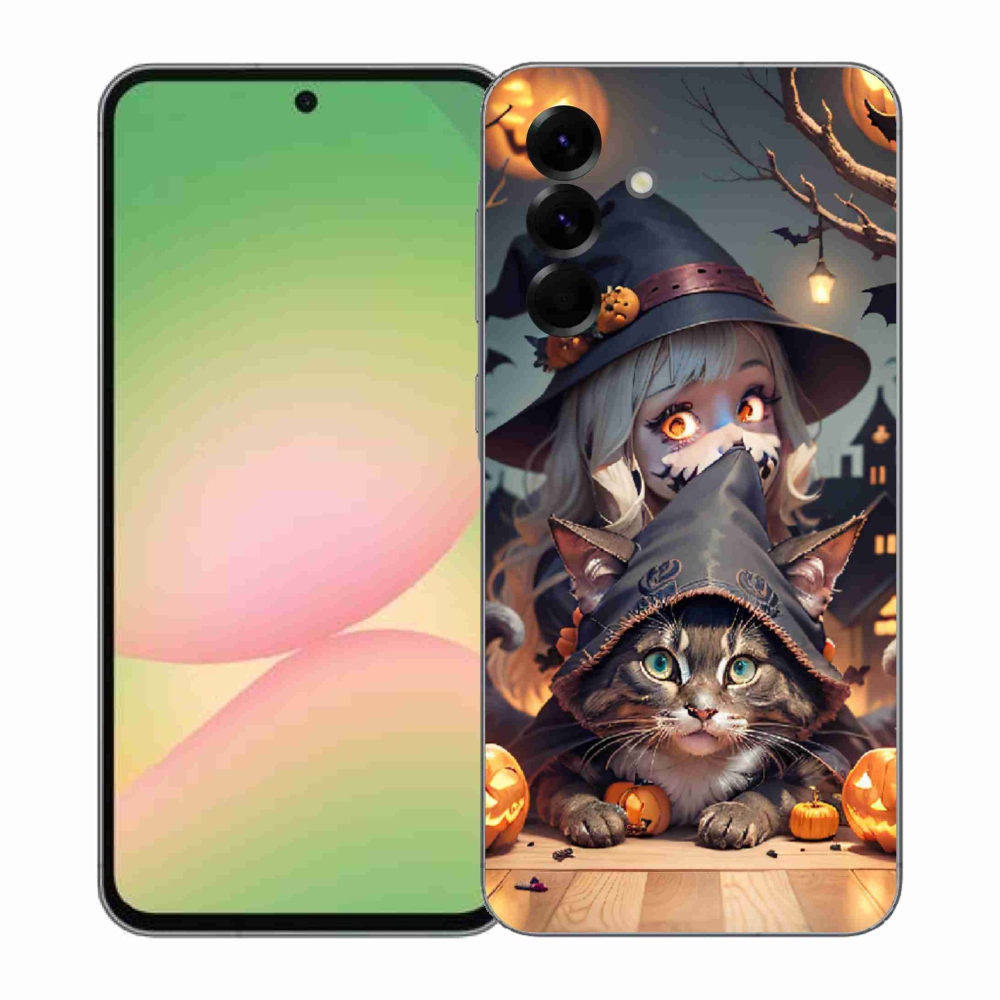 Gelový kryt mmCase na Samsung Galaxy A57 5G - čarodějnice s kočkou