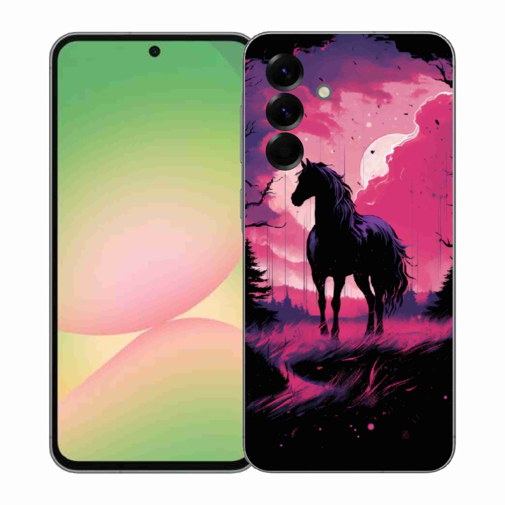 Gelový kryt mmCase na Samsung Galaxy A57 5G - černý kreslený kůň 1
