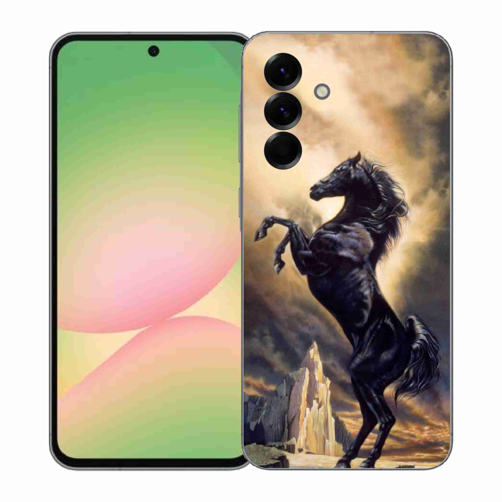 Gelový kryt mmCase na Samsung Galaxy A57 5G - černý kreslený kůň