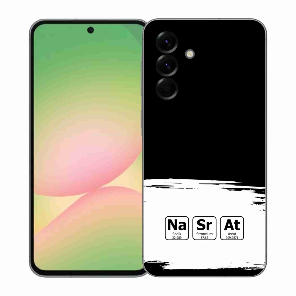 Gelový kryt mmCase na Samsung Galaxy A57 5G - chemické prvky bíločerné pozadí