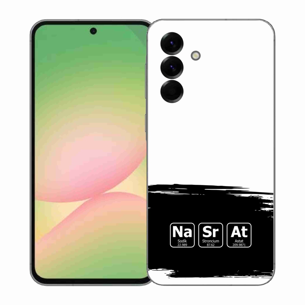 Gelový kryt mmCase na Samsung Galaxy A57 5G - chemické prvky černobílé pozadí