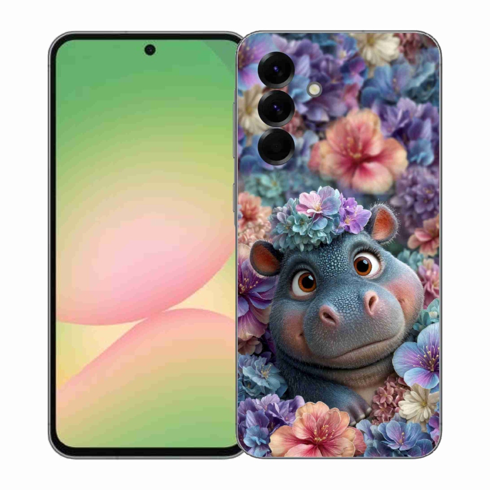 Gelový kryt mmCase na Samsung Galaxy A57 5G - hrošík v květinách