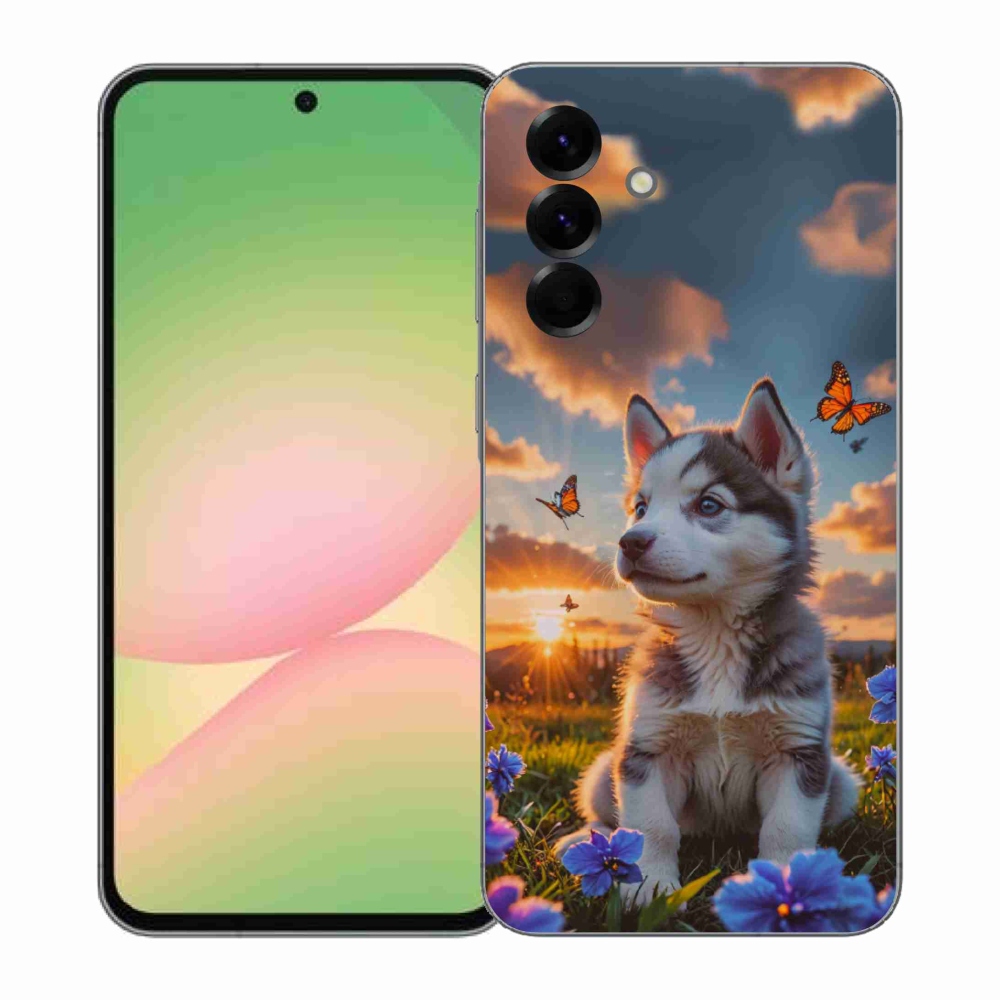 Gelový kryt mmCase na Samsung Galaxy A57 5G - husky při západu slunce
