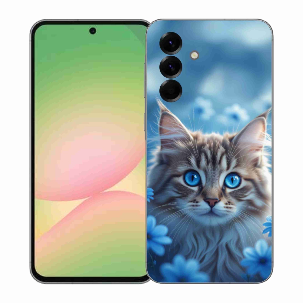 Gelový kryt mmCase na Samsung Galaxy A57 5G - koťátko v modrých květech