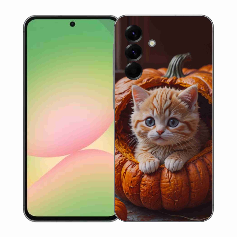 Gelový kryt mmCase na Samsung Galaxy A57 5G - kotě a dýně 2