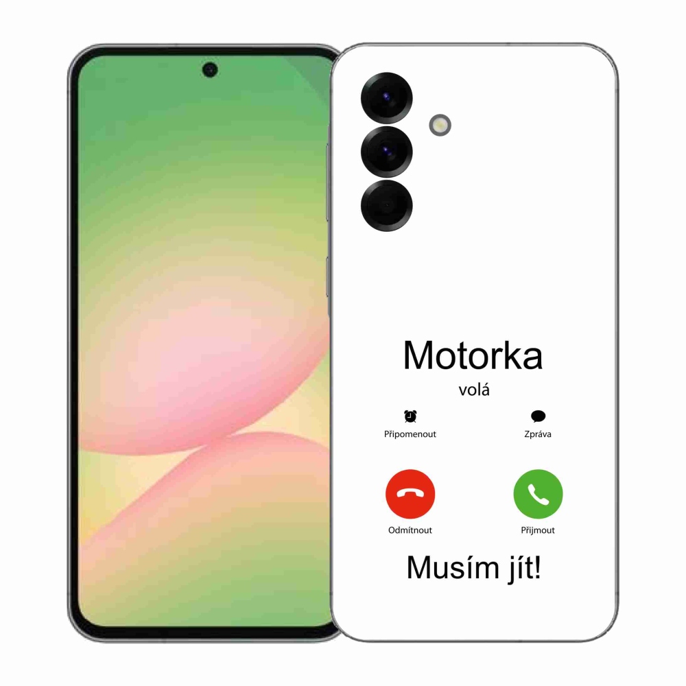 Gelový kryt mmCase na Samsung Galaxy A57 5G - motorka volá bílé pozadí