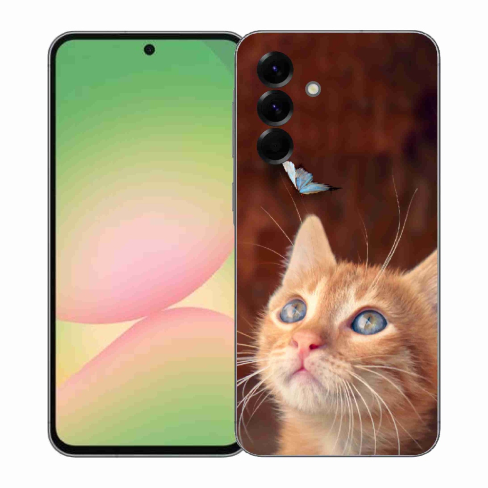 Gelový kryt mmCase na Samsung Galaxy A57 5G - motýl a kotě