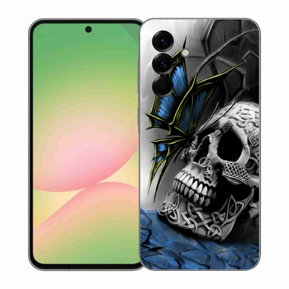Gelový kryt mmCase na Samsung Galaxy A57 5G - motýl a lebka