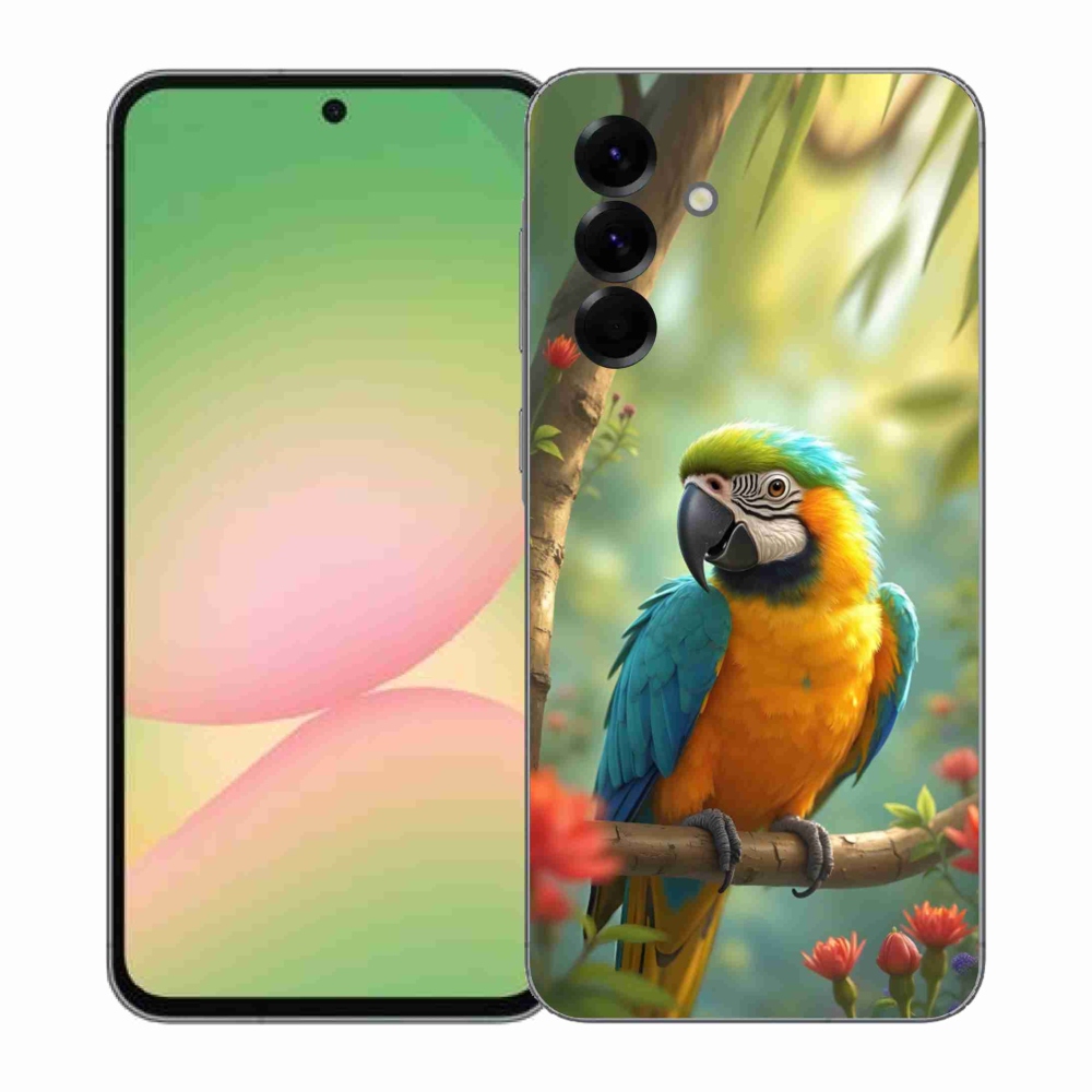 Gelový kryt mmCase na Samsung Galaxy A57 5G - papoušek ara modrožlutá