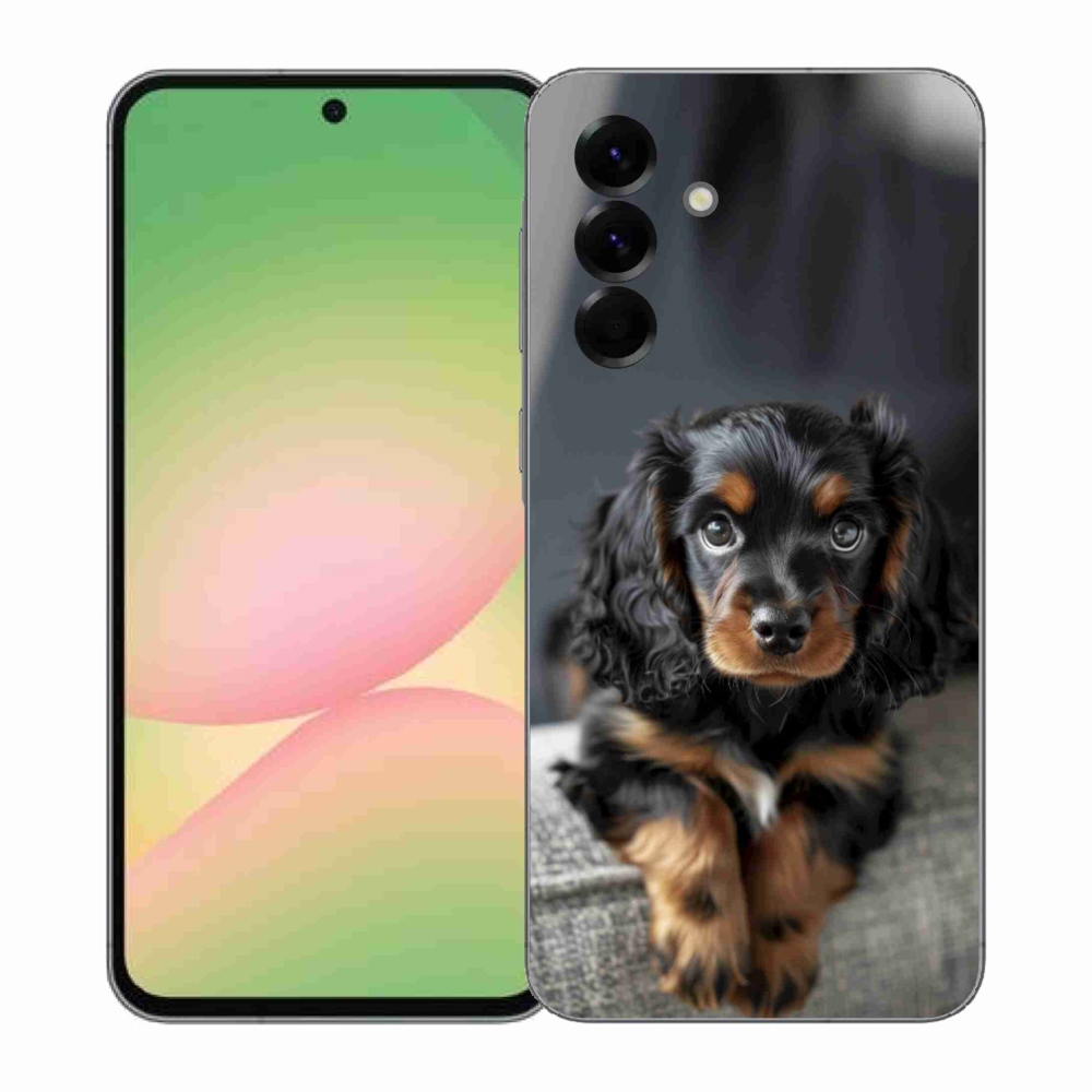 Gelový kryt mmCase na Samsung Galaxy A57 5G - roztomilý dlouhosrstý jezevčík