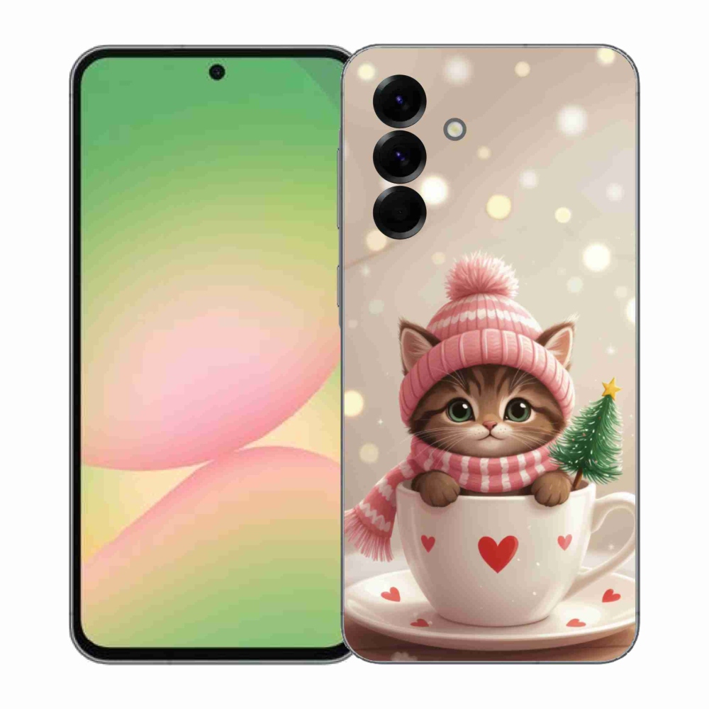 Gelový kryt mmCase na Samsung Galaxy A57 5G - vánoční kotě v hrnku