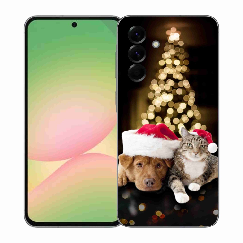 Gelový kryt mmCase na Samsung Galaxy A57 5G - vánoční pes a kočka
