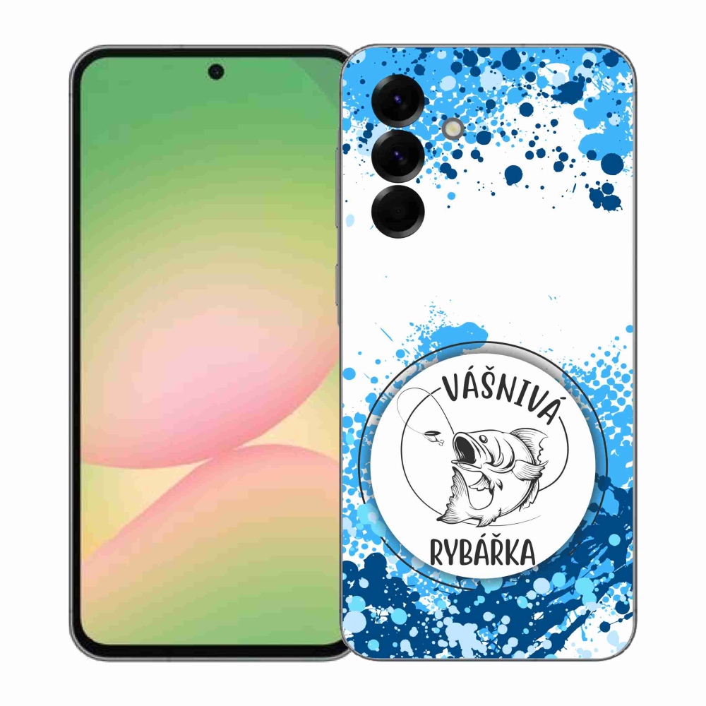 Gelový kryt mmCase na Samsung Galaxy A57 5G - vášnivá rybářka bílé pozadí