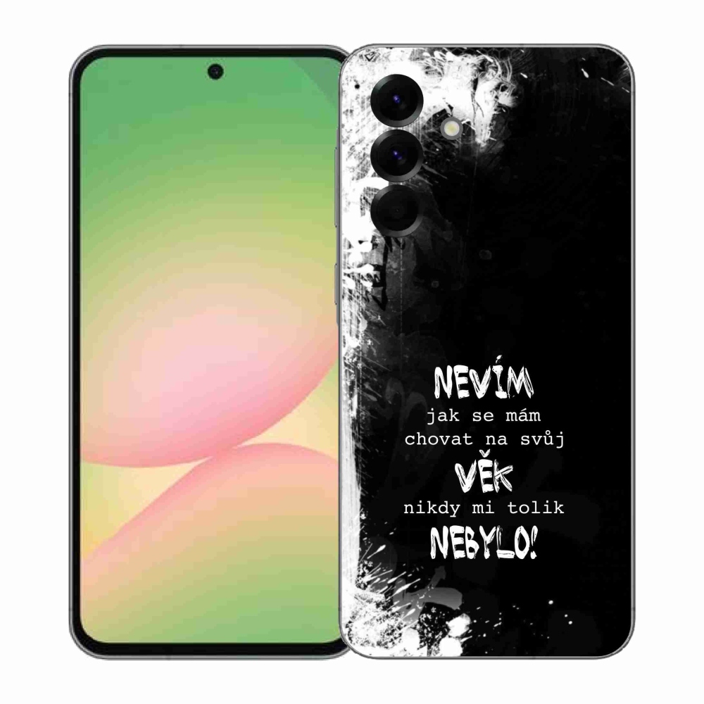 Gelový kryt mmCase na Samsung Galaxy A57 5G - vtipný text 14 černé pozadí