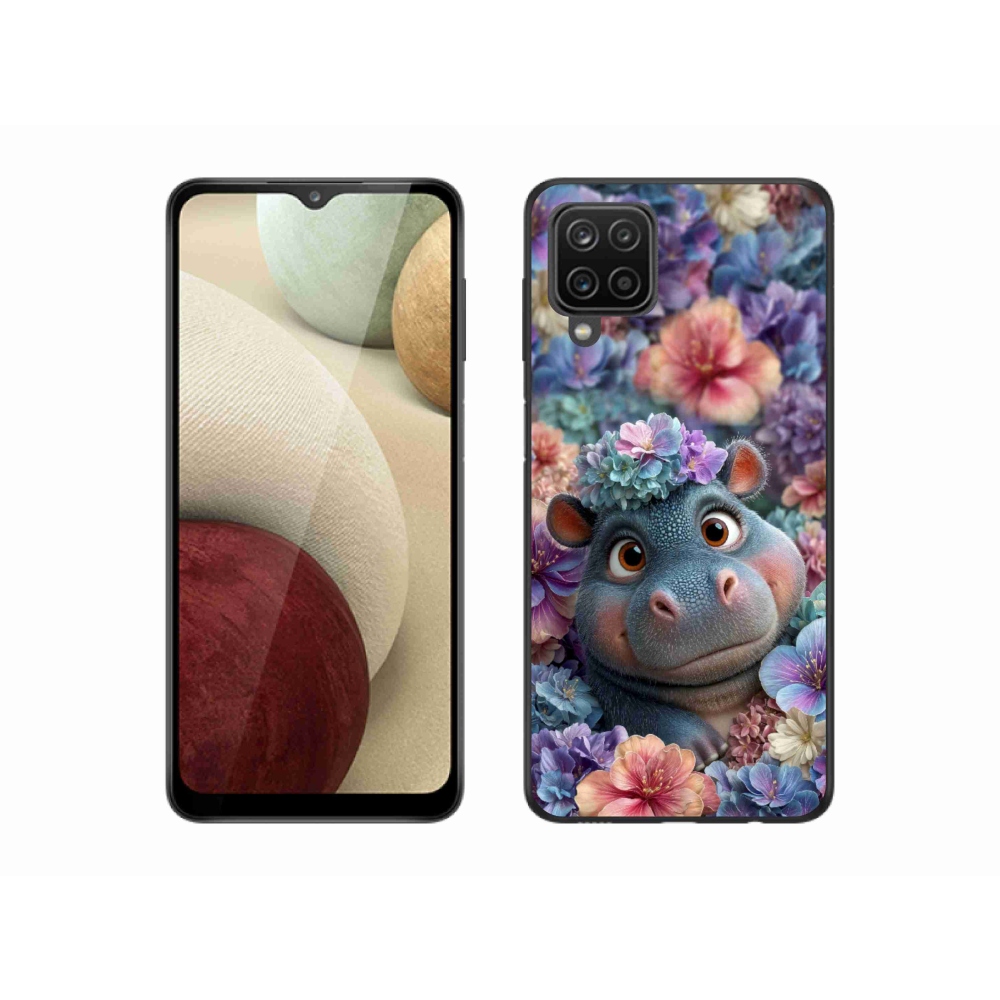 Gelový kryt mmCase na Samsung Galaxy M12 - hrošík v květinách