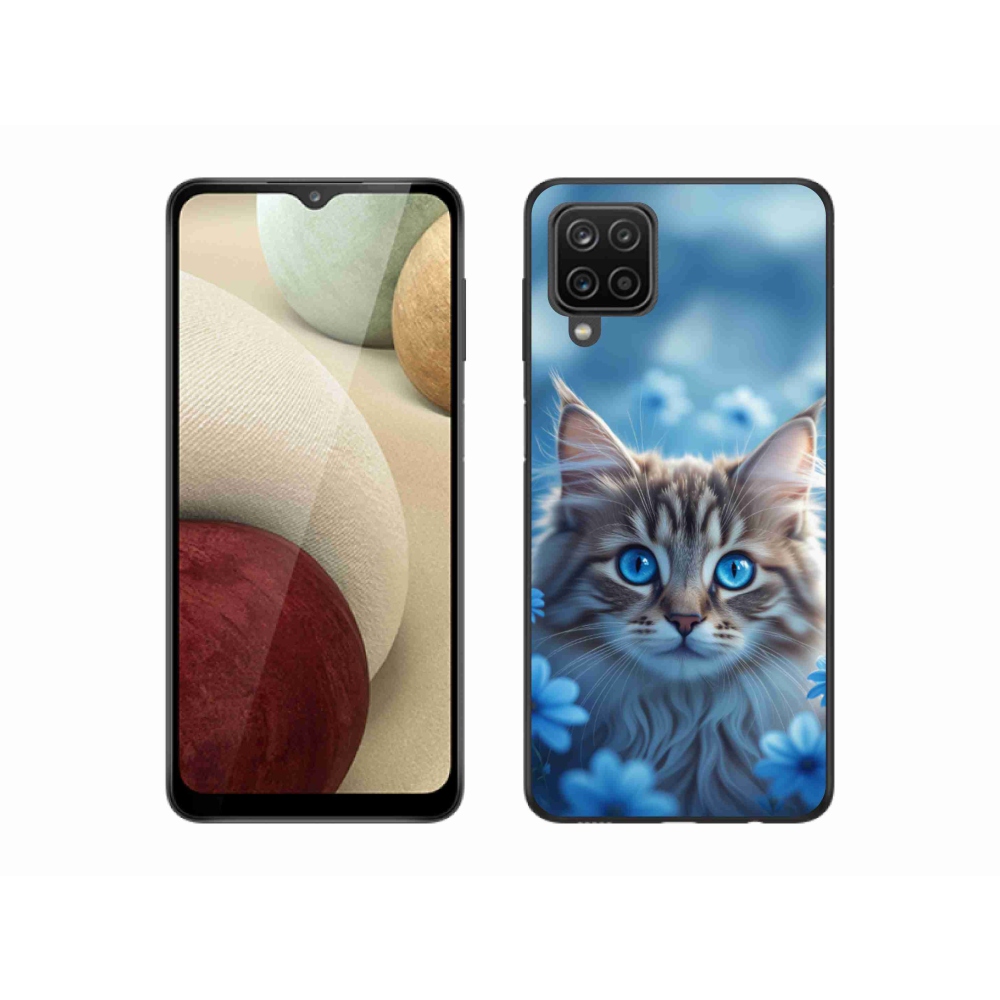 Gelový kryt mmCase na Samsung Galaxy M12 - koťátko v modrých květech