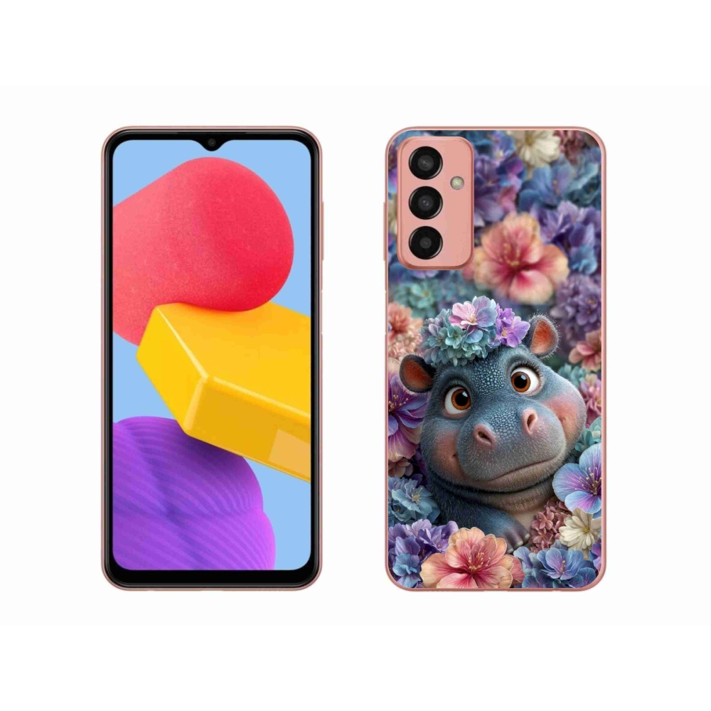 Gelový kryt mmCase na Samsung Galaxy M13 - hrošík v květinách