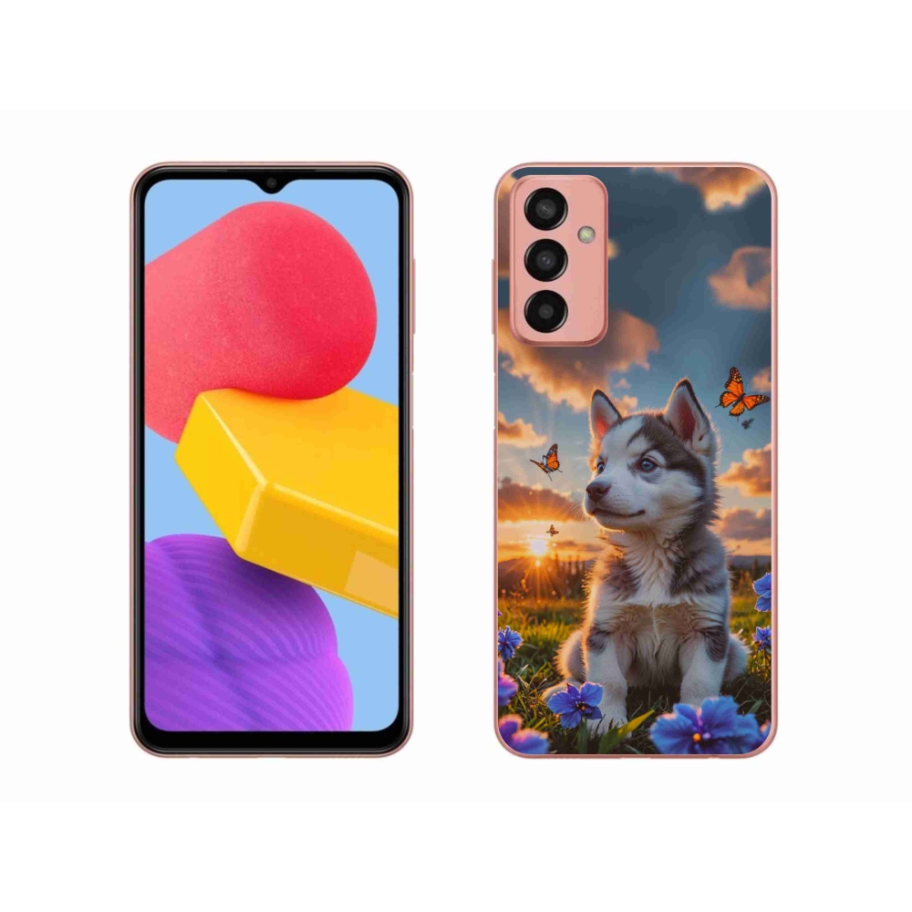 Gelový kryt mmCase na Samsung Galaxy M13 - husky při západu slunce