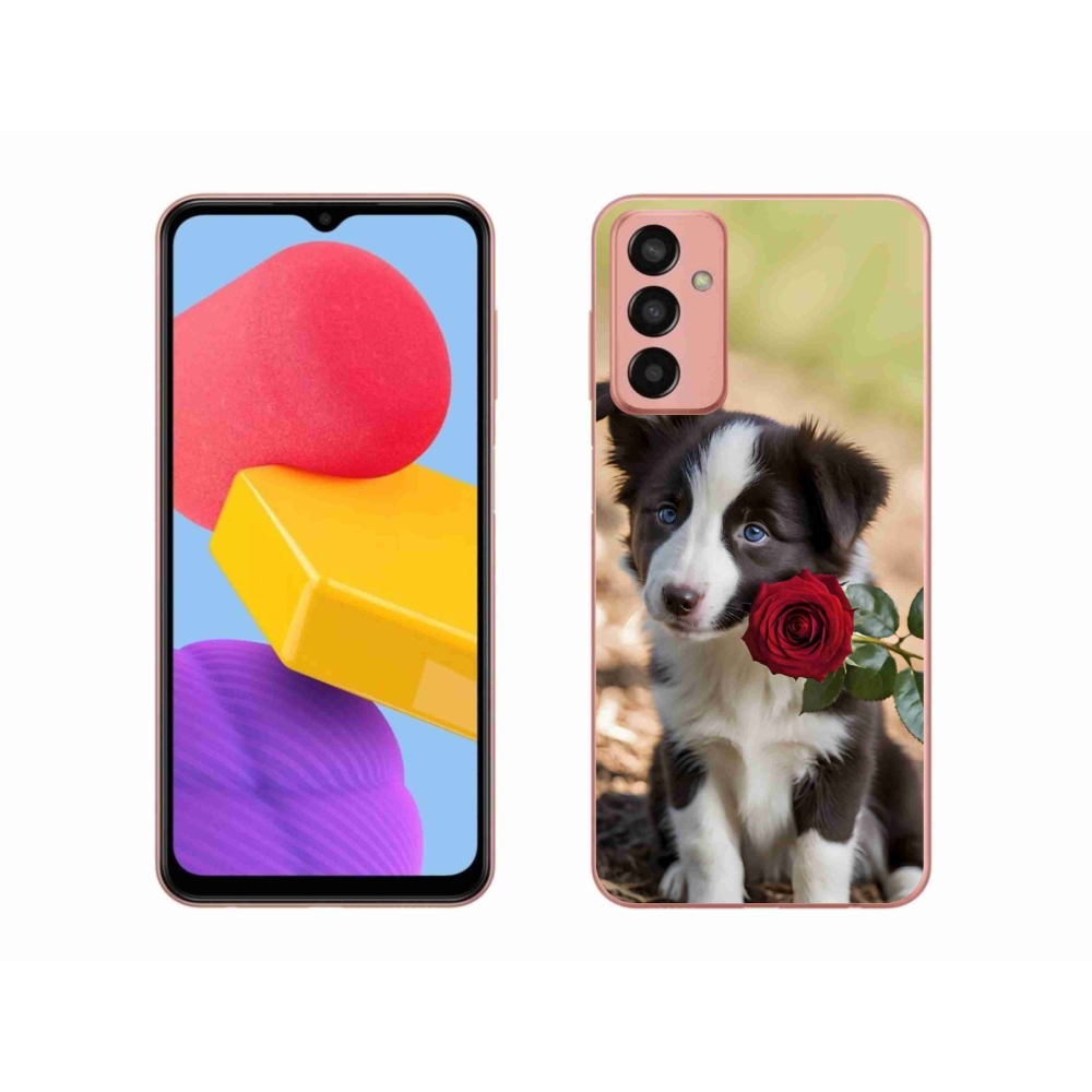 Gelový kryt mmCase na Samsung Galaxy M13 - roztomilá border kolie s růží
