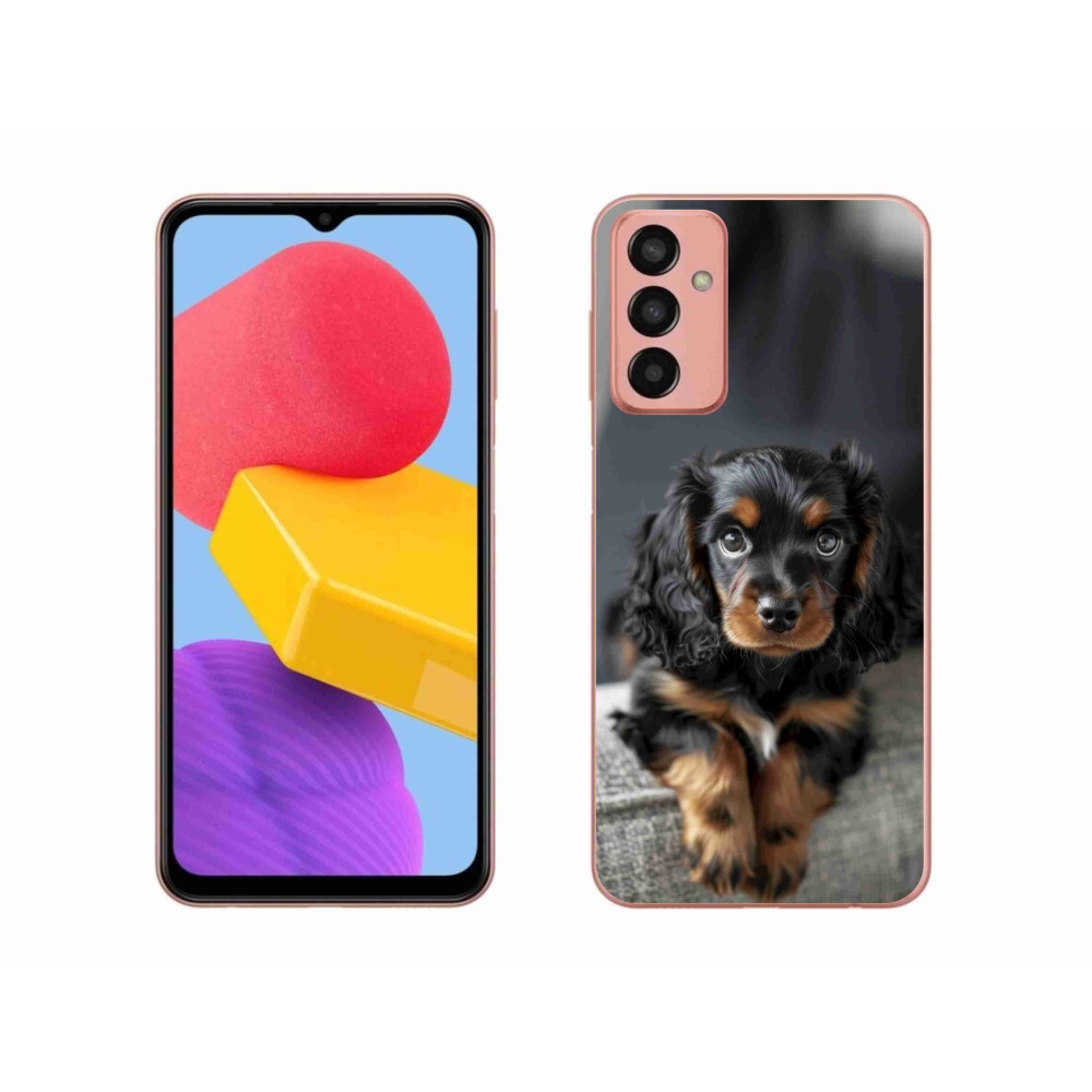 Gelový kryt mmCase na Samsung Galaxy M13 - roztomilý dlouhosrstý jezevčík