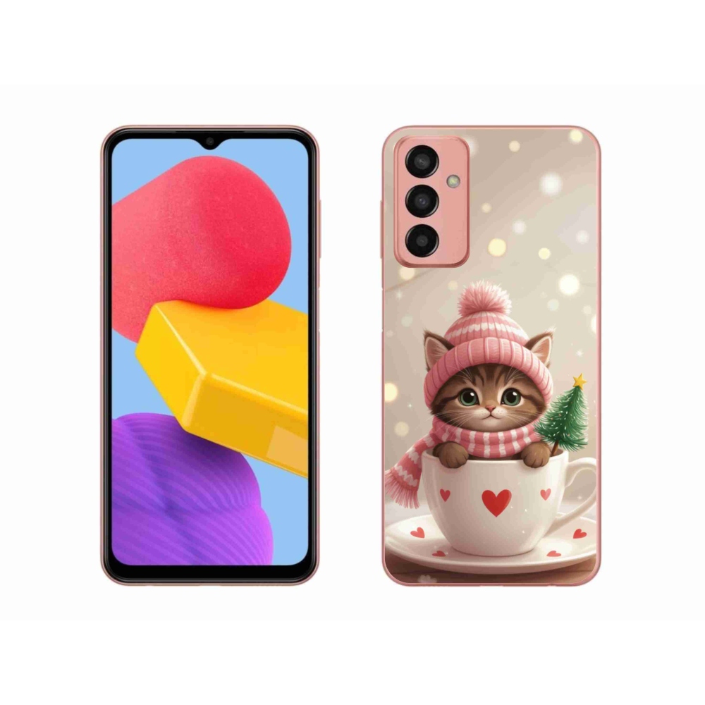 Gelový kryt mmCase na Samsung Galaxy M13 - vánoční kotě v hrnku