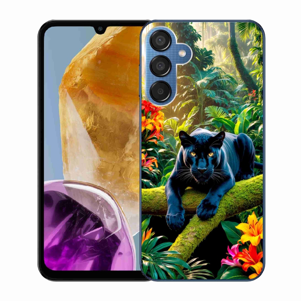Gelový kryt mmCase na Samsung Galaxy M15 5G - černý panter v džungli