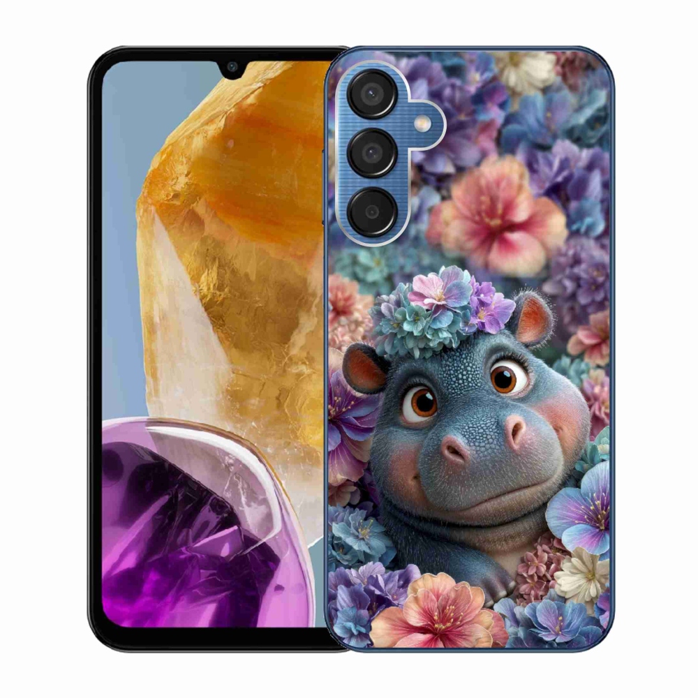 Gelový kryt mmCase na Samsung Galaxy M15 5G - hrošík v květinách