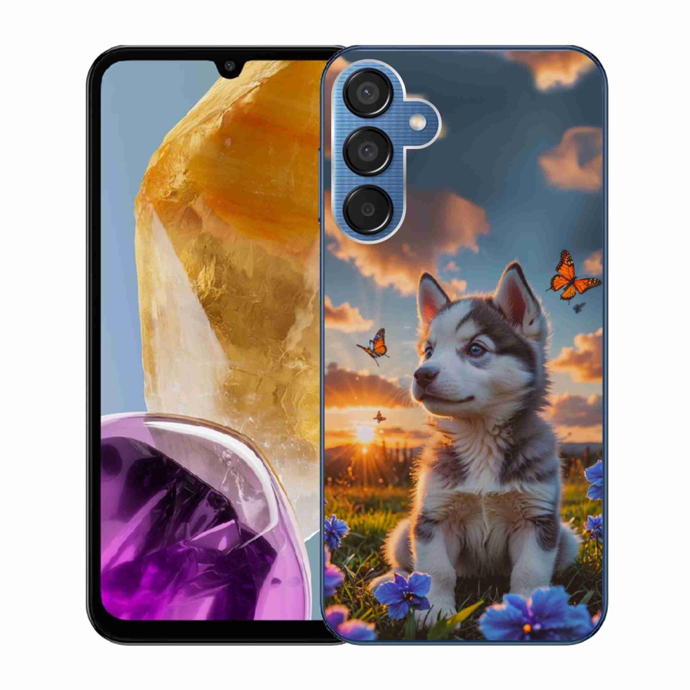 Gelový kryt mmCase na Samsung Galaxy M15 5G - husky při západu slunce
