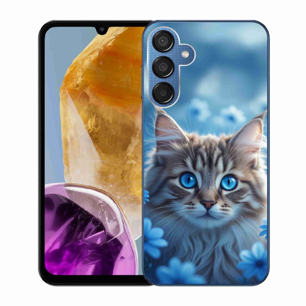 Gelový kryt mmCase na Samsung Galaxy M15 5G - koťátko v modrých květech