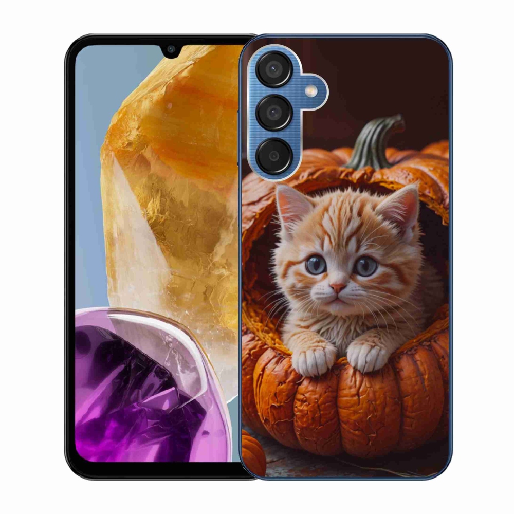 Gelový kryt mmCase na Samsung Galaxy M15 5G - kotě a dýně 2