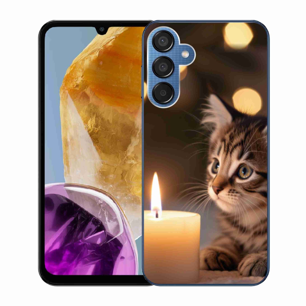 Gelový kryt mmCase na Samsung Galaxy M15 5G - kotě a svíčka