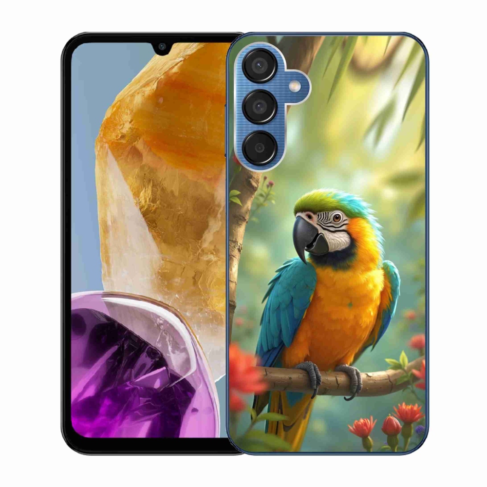 Gelový kryt mmCase na Samsung Galaxy M15 5G - papoušek ara modrožlutá