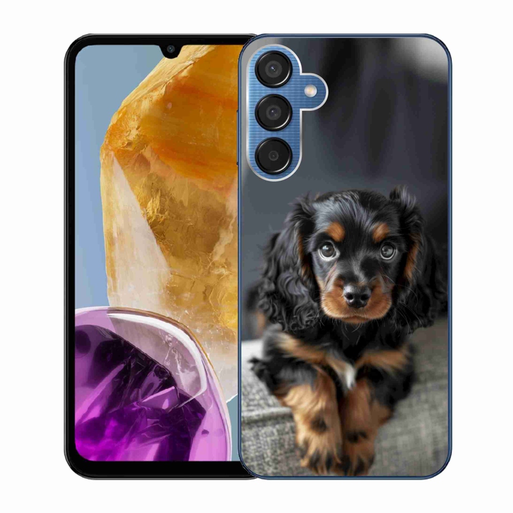 Gelový kryt mmCase na Samsung Galaxy M15 5G - roztomilý dlouhosrstý jezevčík