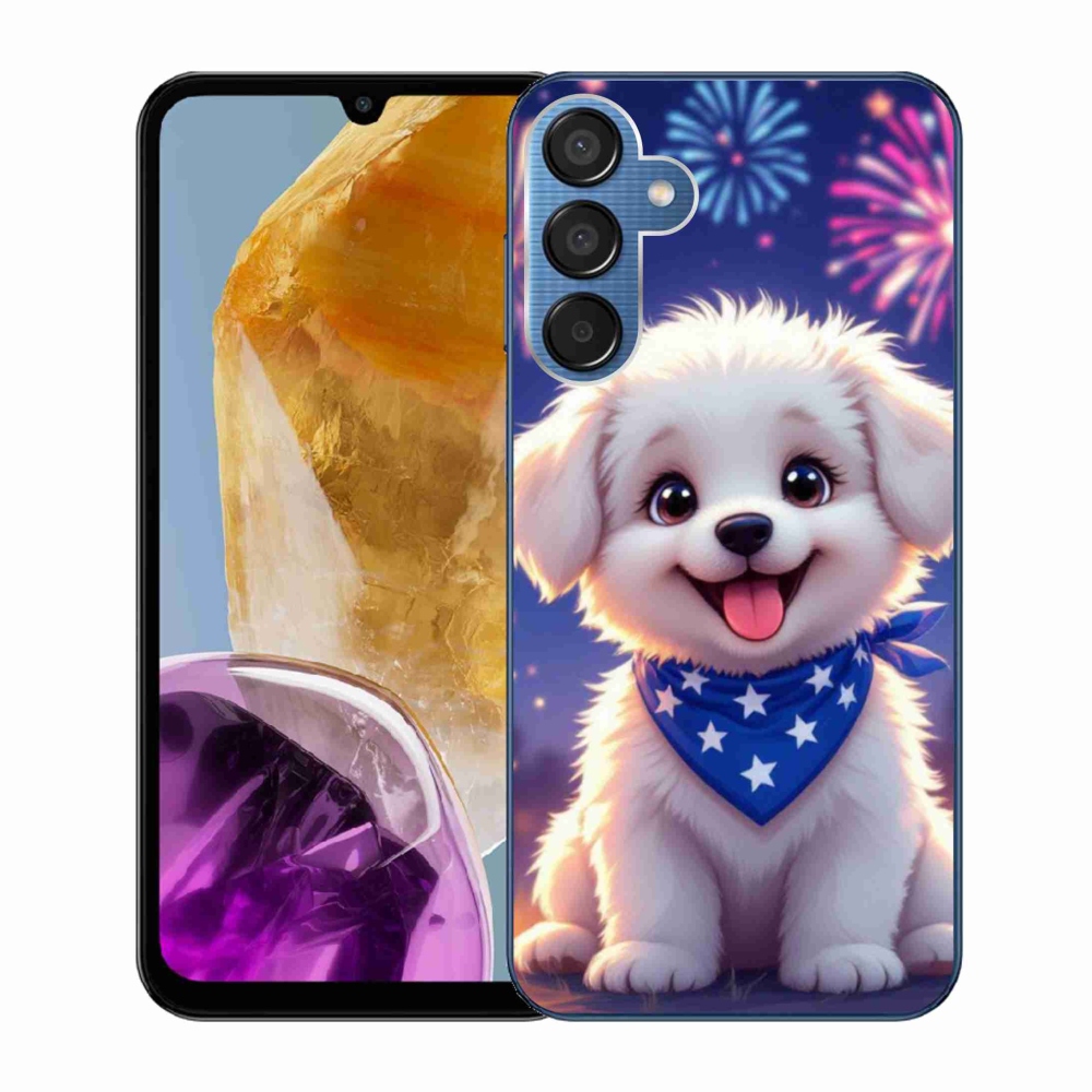 Gelový kryt mmCase na Samsung Galaxy M15 5G - slavnostní štěně