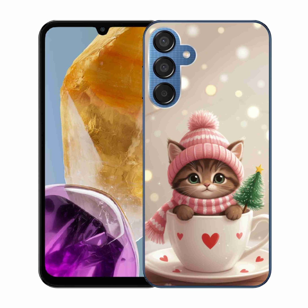 Gelový kryt mmCase na Samsung Galaxy M15 5G - vánoční kotě v hrnku