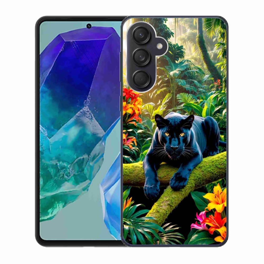 Gelový kryt mmCase na Samsung Galaxy M55 5G - černý panter v džungli