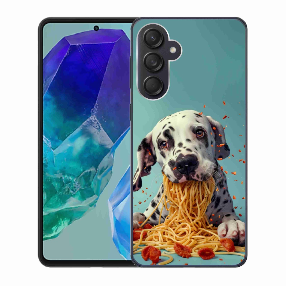 Gelový kryt mmCase na Samsung Galaxy M55 5G - dalmatin a špagety