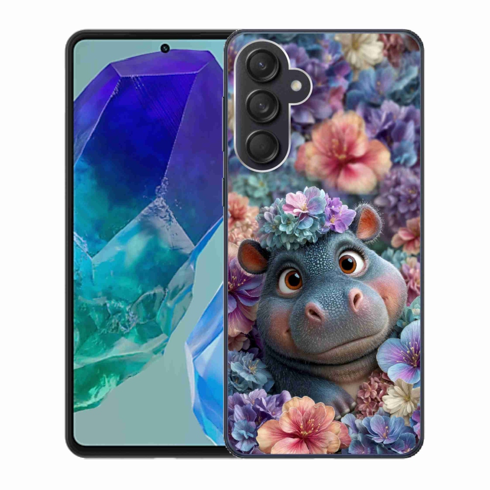 Gelový kryt mmCase na Samsung Galaxy M55 5G - hrošík v květinách