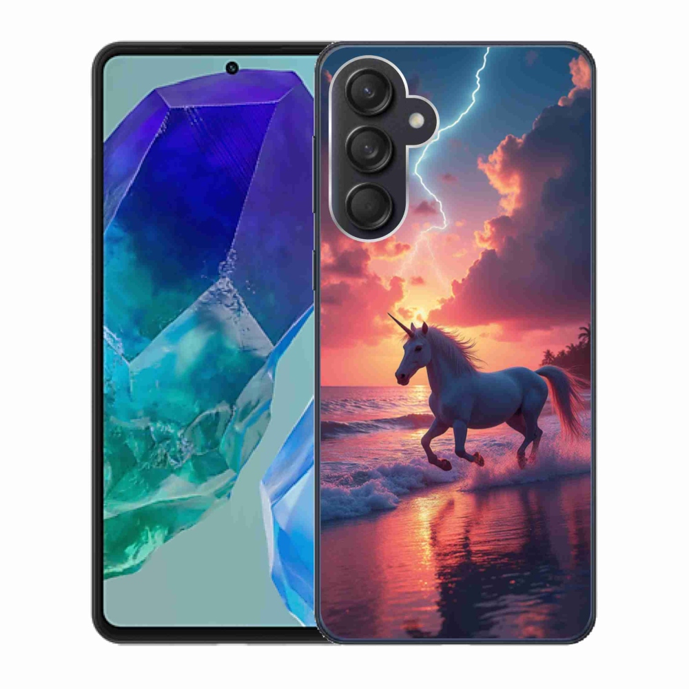 Gelový kryt mmCase na Samsung Galaxy M55 5G - jednorožec na pláži